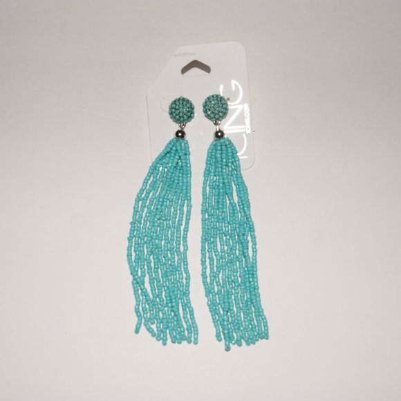 NEW Turquoise 4.5" Beaded Tassel Drop Earrings NWT - Picture 3 of 6